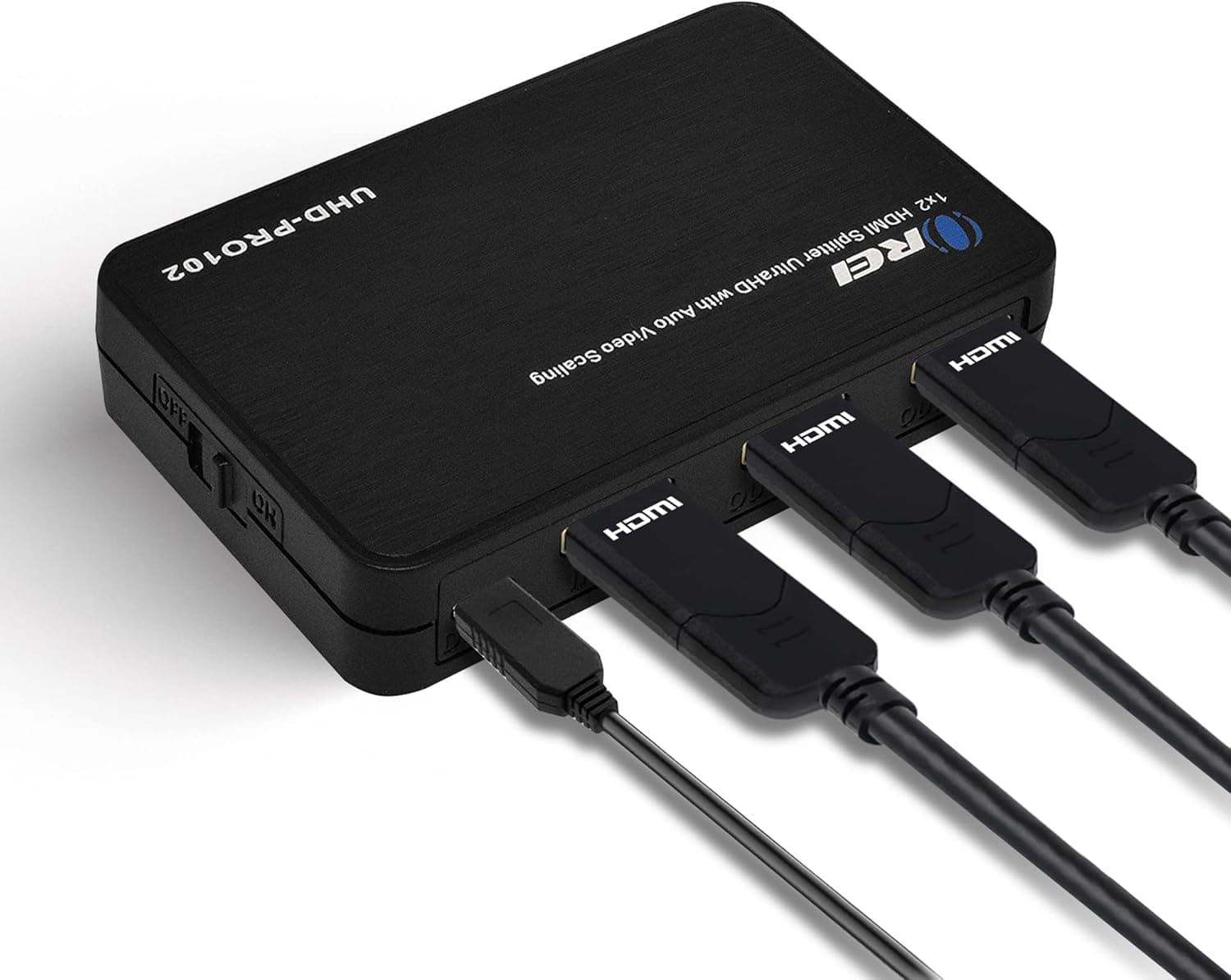 OREI 4K@60Hz 1 in 2 Out HDMI Duplicator Splitter - with Scaler 1x2 2 Ports with Full Ultra HD, HDCP 2.2, 4K at 60Hz 4: 4: 4 1080p & 3D Supports EDID Control - UHD-PRO102