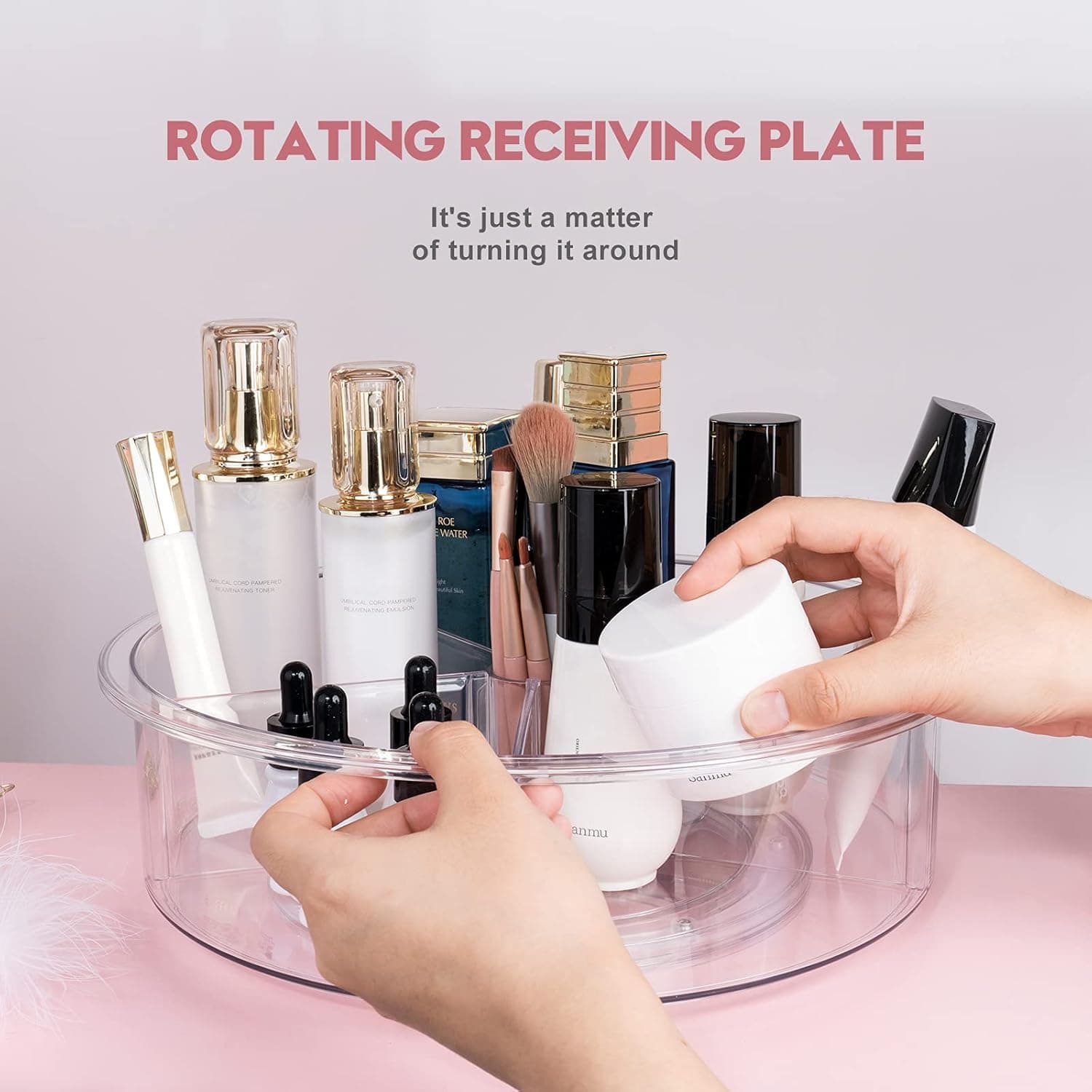 Clear Lazy Susan Organizer Turntable - 12 inch Round Plastic Spinning Organization Rotating Storage Bin with Removable Dividers for Cabinet, Kitchen, Countertop, Fridge, Refrigerator, Bathroom, Pantry