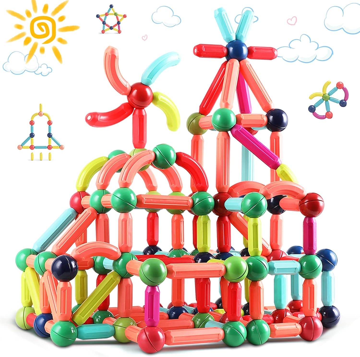 BAKAM 84PCS Magnetic Building Blocks for Kids Ages 4-8, STEM Construction Toys for Boys and Girls, Large Size Magnetic Sticks and Balls Game Set for Kid’s Early Educational Learning