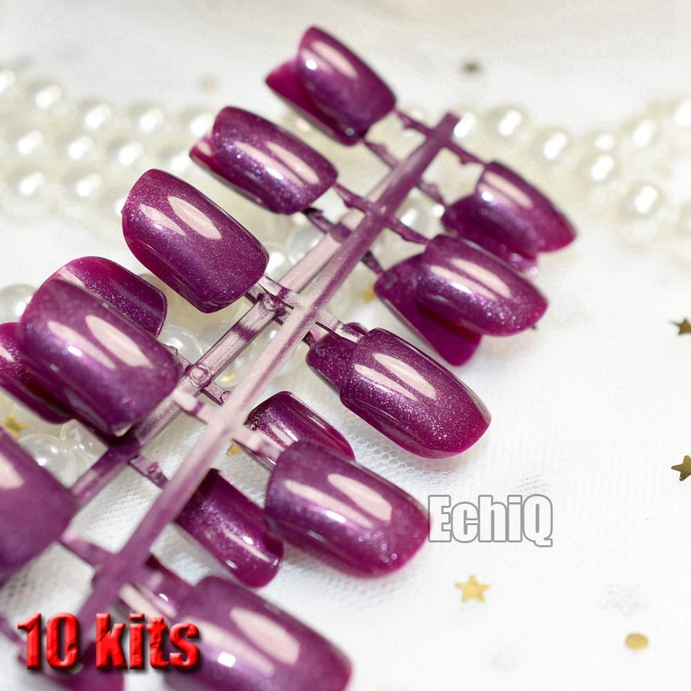 Glitter False Nails Short Square Pure Color Purple Pink Acrylic Nails Wholesale 10 kits Simply Designed Tips 240pcs totally