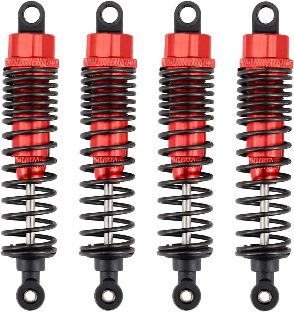 Hosim RC Shock Absorber Front Rear, 4-Pack Aluminum 98mm Adjustable Assembled Spring Damper Suspension for 1:10 Redcat HSP 94166 94106 94107 94155 94170 Buggy Truck Crawler Cars (Red)