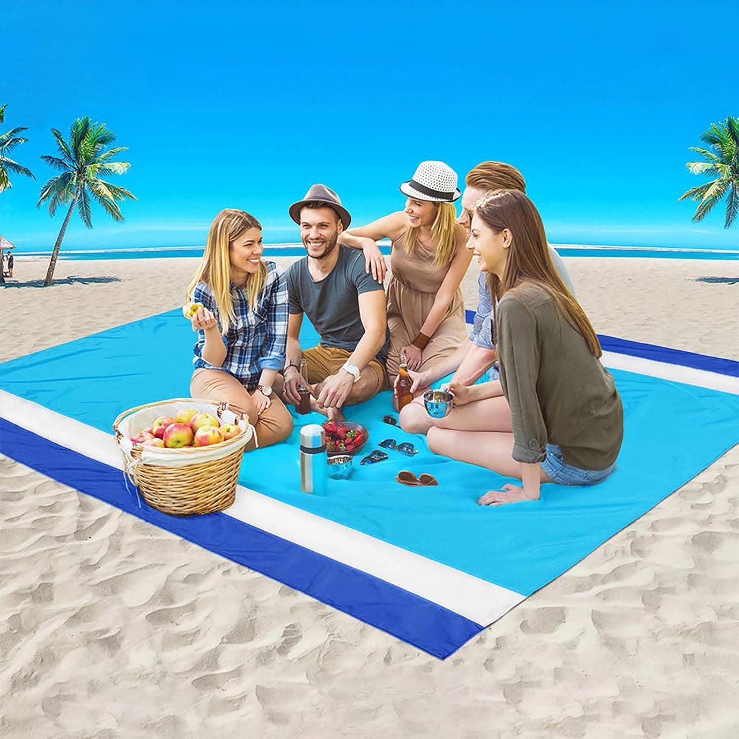 AISPARKY Beach Blanket, Large Sand Proof Picnic Blanket Waterproof Quick Drying Beach Mat Outdoor Picnic Sheet for Travel, Camping, Hiking (78" X 81")