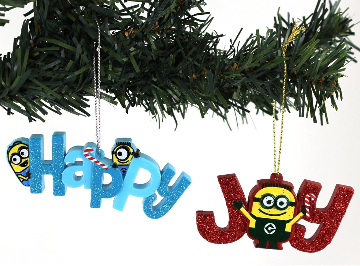 Universal Studios Despicable Me Minions Kurt Adler Ornaments Set Gift Boxed (Happy & Joy)
