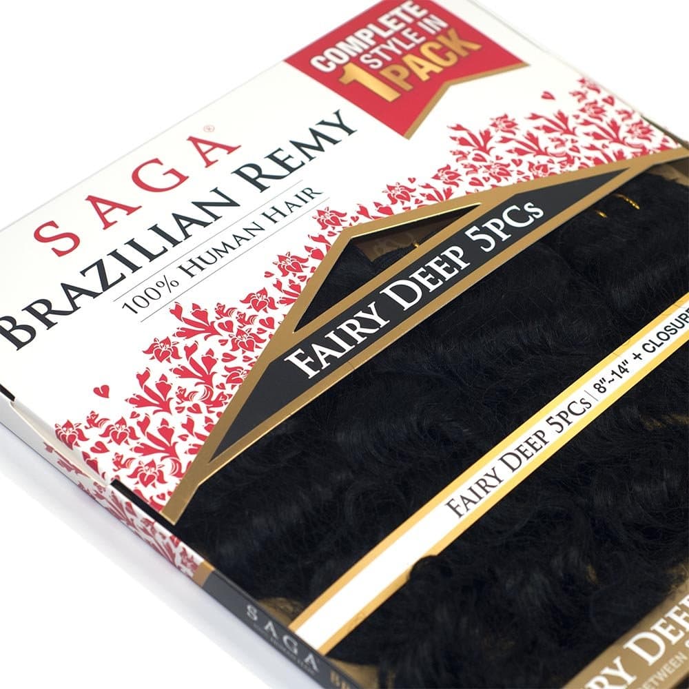 Saga Brazilian Remy Hair Weave - FAIRY DEEP 5PCS (1 Jet Black)