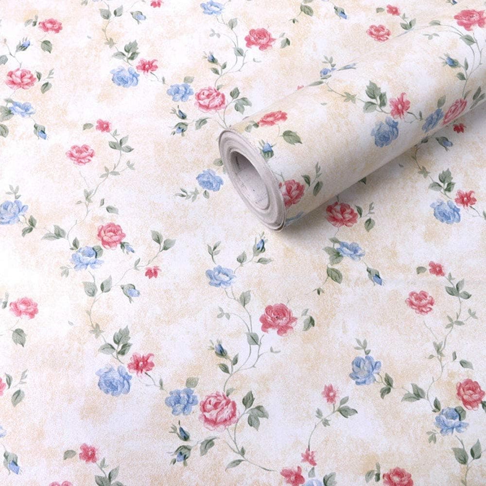PoetryHome Rustic Floral Drawer Liner Shelf Wall Paper Peel and Stick Removable Floral Wallpaper Roll 17.7x117 Inches