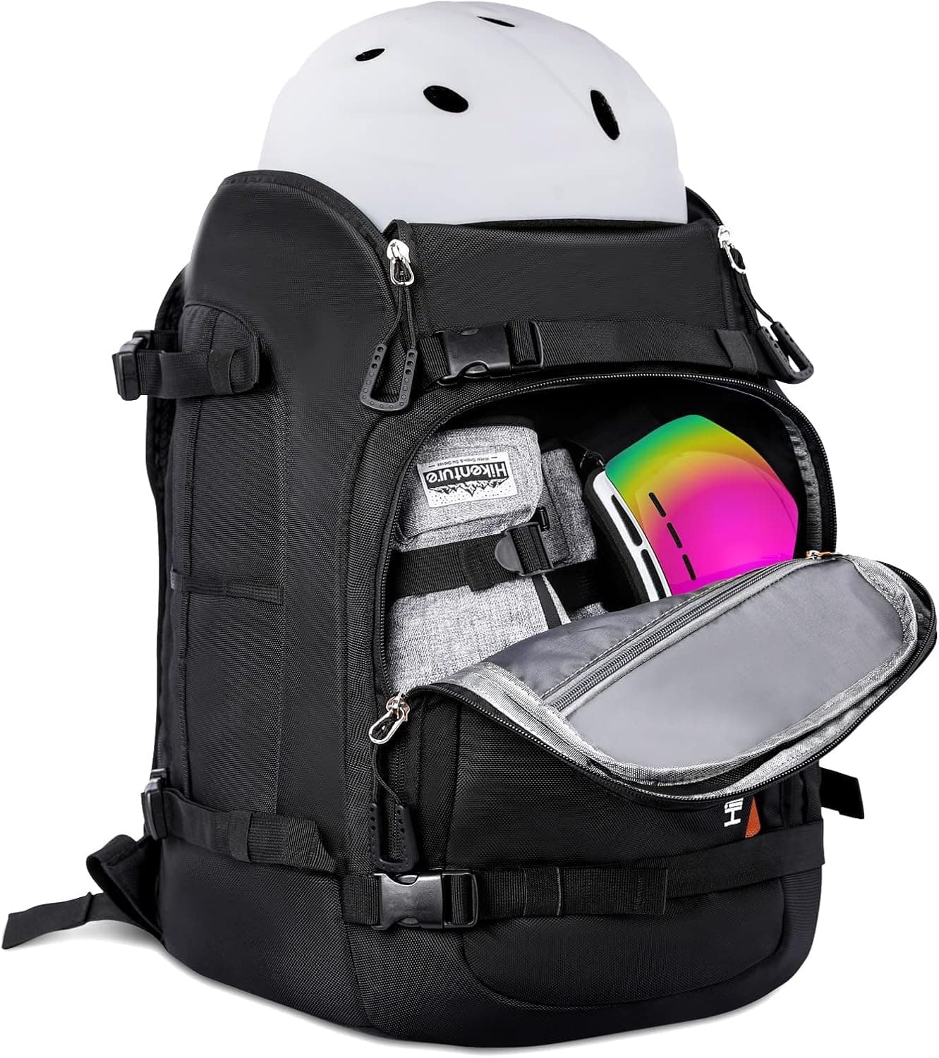 Hikenture Ski Boot Bag Backpack, 50L Padded Ski Bag & Snowboard Boot Bag with Drain Holes, Large Capacity Water-Resistant Ski Travel Bag for Ski Boots, Helmet, Goggles, Clothes, Gloves, Snowboard Gear