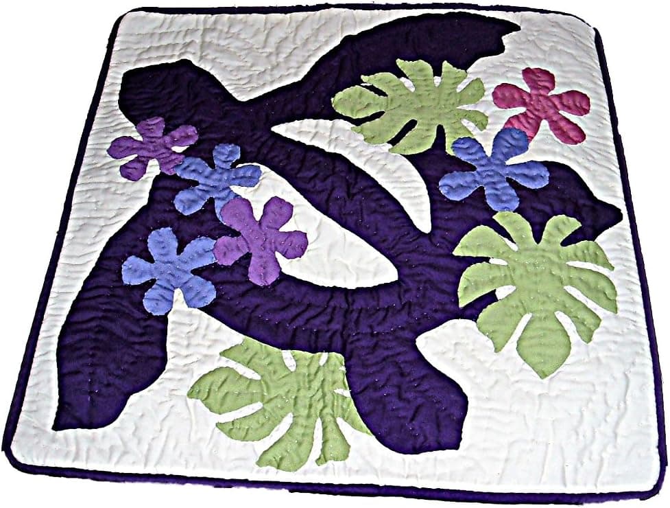 HAWAIIAN PURPLE HONU TURTLE & FLORAL QUILTED PILLOW CUSHION COVER 16"