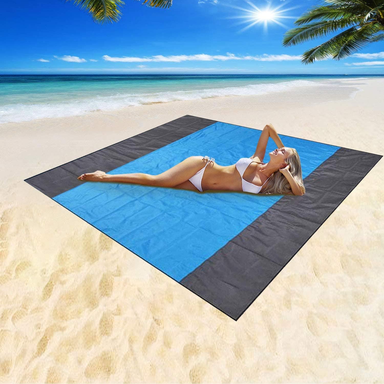 Mumu Sugar Sand Free Beach Blanket, Extra Large Waterproof Beach Mat-Lightweight Quick Drying Heat Resistant Outdoor Picnic mat for Travel, Camping, Hiking and Music Festivals(82” X79”)