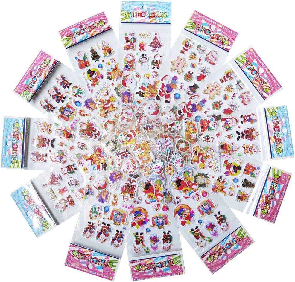 Adam Victor Merry Christmas Holiday Creative 3D Puffy Sticker Assortment, 120+ Stickers - Best Gift for Kids! Santa, Snowman, Reindeer, Tree, Ornaments, Snow Flakes and More! (12 Sheets)