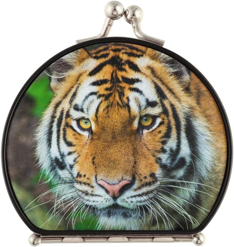 DOMIKING Travel Makeup Mirror for Women - Tiger Animal Compact Mirror Double Sides 2X & 1x Magnification Hand Mirror for Woman Kids Mother Gift