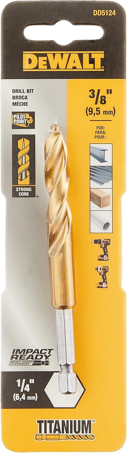 DEWALT DD5124 Impact Ready Titanium Nitride Coated Drill Bit, 3/8"