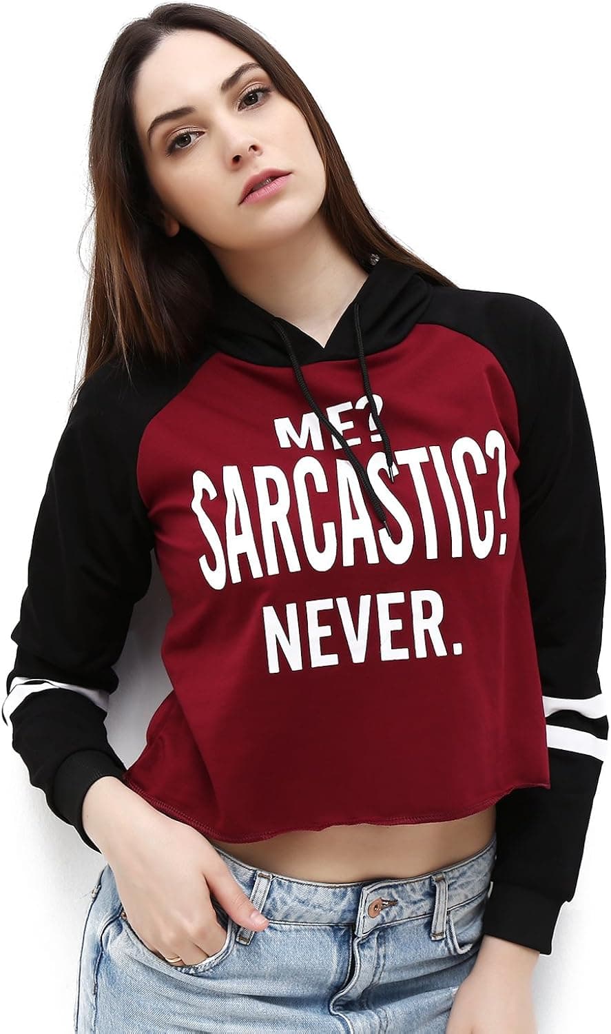 ECOLIVZIT Women Hoodies Funny Letter Print Long Sleeve Lightweight Crop Top