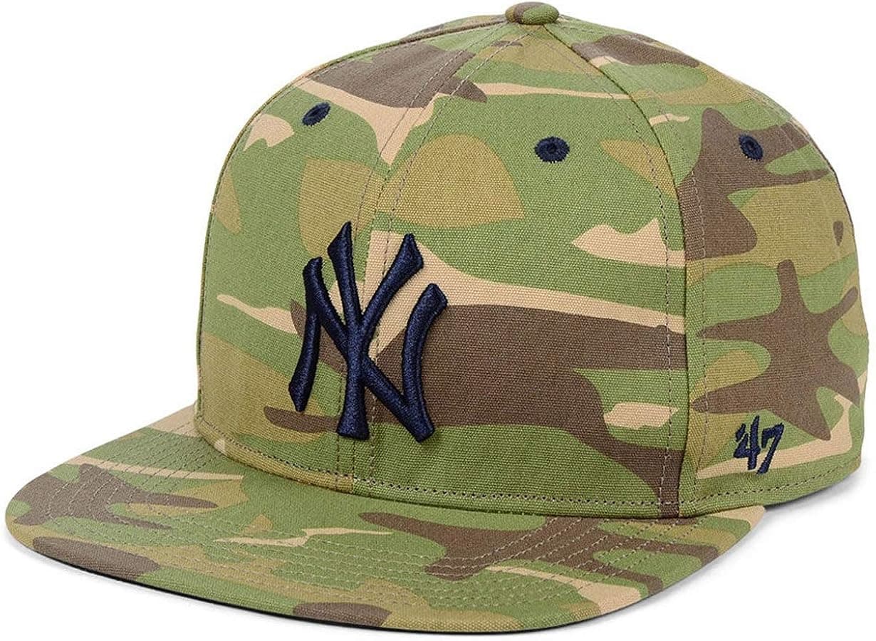 '47 New York Yankees Clean Up Adjustable Hat Curve Brim Cap (Pink Tie-Dye, One Size) (One Size, Green Camo Woodland)