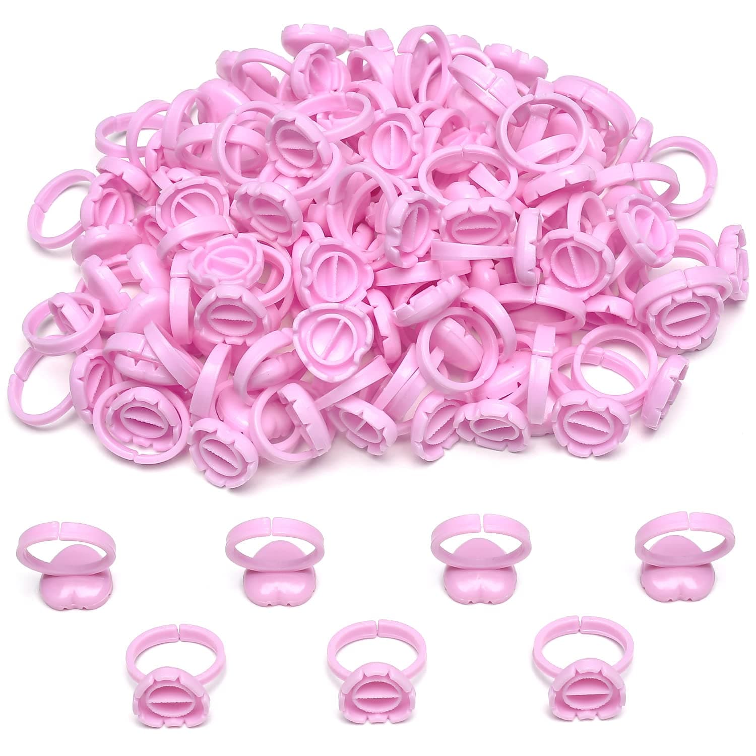 Limko Glue Rings 200PCS Cute Glue Cups Eyelash Glue Holder Makeup Cup for Lash Extensions Supplies (Triangle Pink)