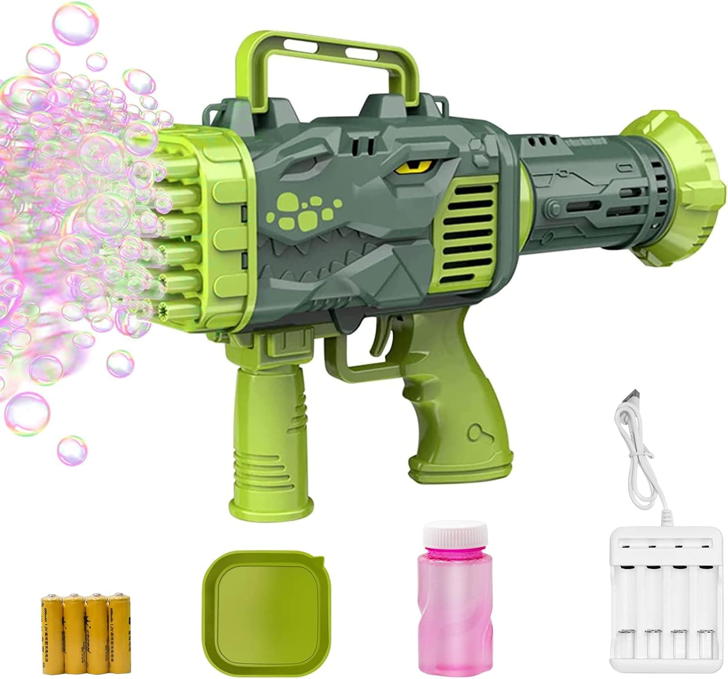 Bazooka Bubble Machine Gun - Upgraded 32 Holes Dinosaur Bubble Machine Kids Birthday Gift Boy Girl Outdoor Toys… (32)
