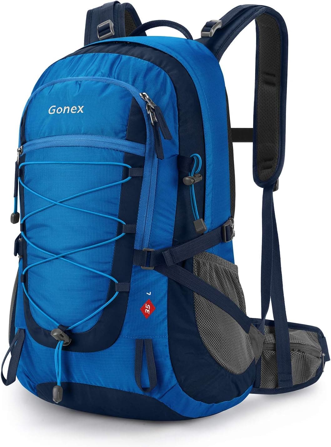 Gonex Updated 35L Hiking Backpack, Camping Outdoor Trekking Daypack, Waterproof and Backpack Cover Included (Blue)