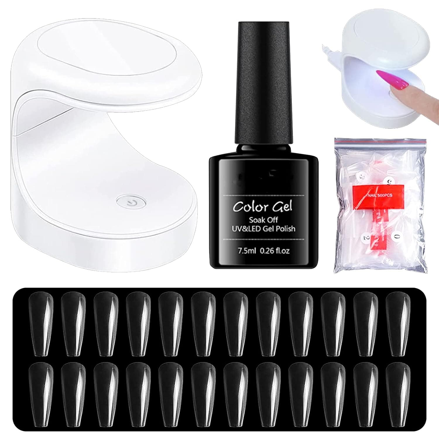 Nail Tips and Glue Kit - TONBAO Coffin Nails Tips 500Pcs and Lamp Usb with Functional Glue Transparent Nails Seamless Nails Polish DIY Nail Art Acrylic Nail Kit Easy Nail Extension Se