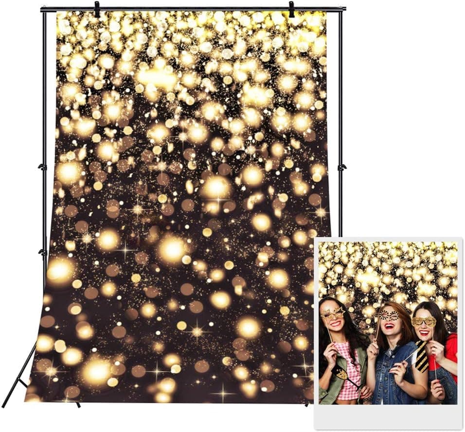 CHICHIC 7x5 foot Photo Backdrop Party Photography Backdrops Curtain Decor Prop for Photoshoot Booth Pictures Birthday Wedding Bachelorette Graduation, Gold Black Halo Flare Decoration, Background Only