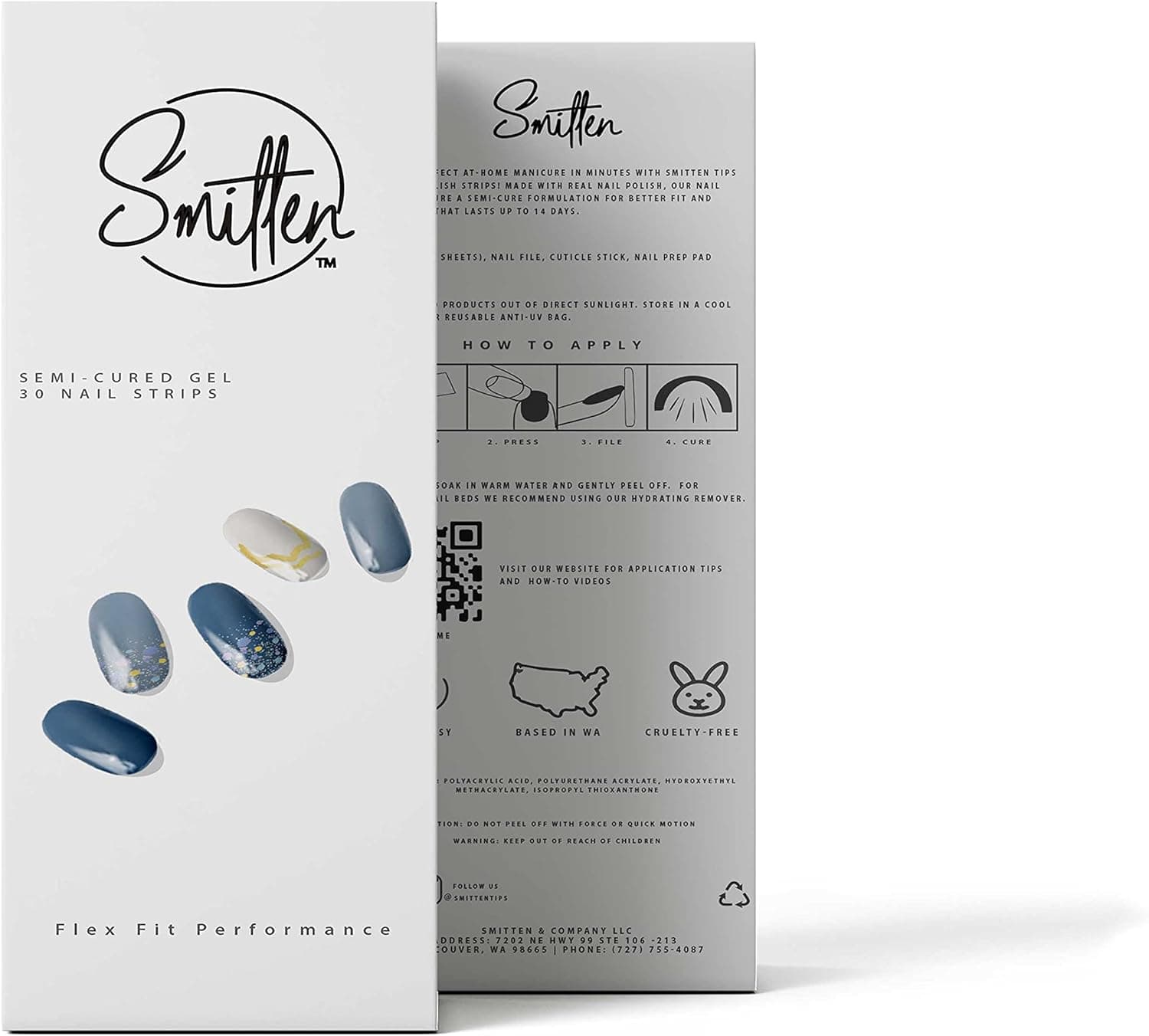 SMITTEN Tips Semi Cured Gel Nail Polish Strips | 30 Nail Art Stickers/ Wraps | Nail Kit Good for Two Manicures | 14 Day Wear | Holographic Glitter (Galileo)