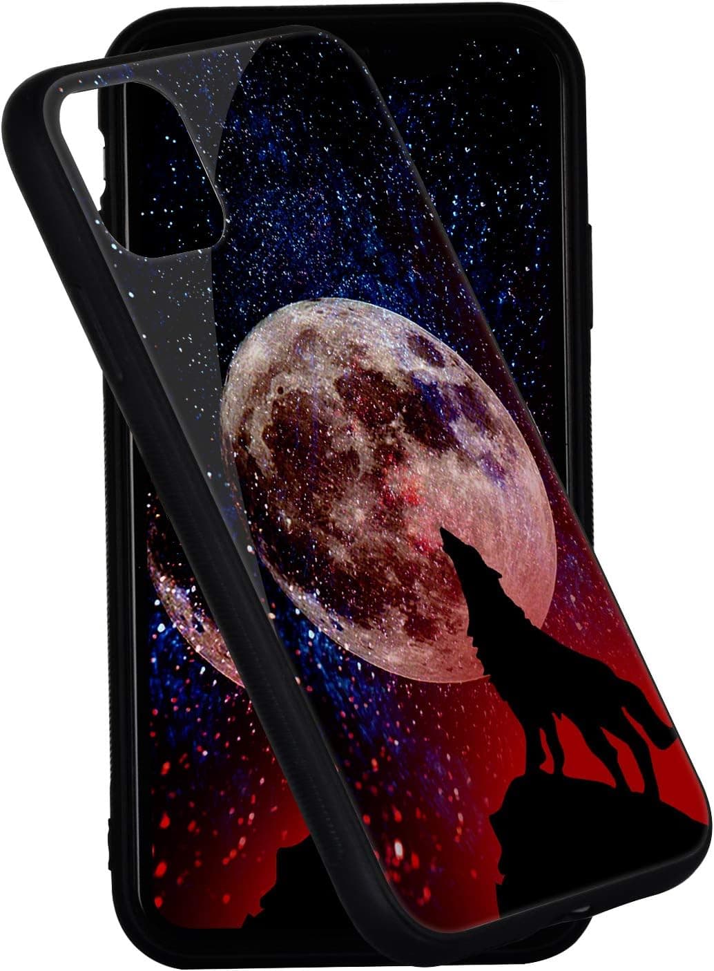 iPhone 11 Case Pricetail Anti-Drop TPU Bumper Slim Light Weight and Hard PC Scratch-Proof Tempered Glass Protector Cover Fit iPhone 11 Cases for Girls Boys Wolf and Moon