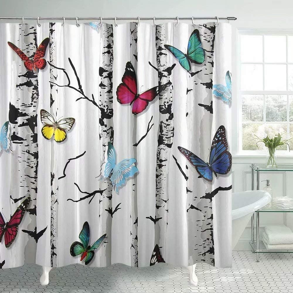 Lierpit Butterfly Shower Curtain Butterflies on Trees Branch Bath Curtains Fall Forest Shower Curtain Polyester Fabric Bath Curtain Decor with Hooks 69x70Inches
