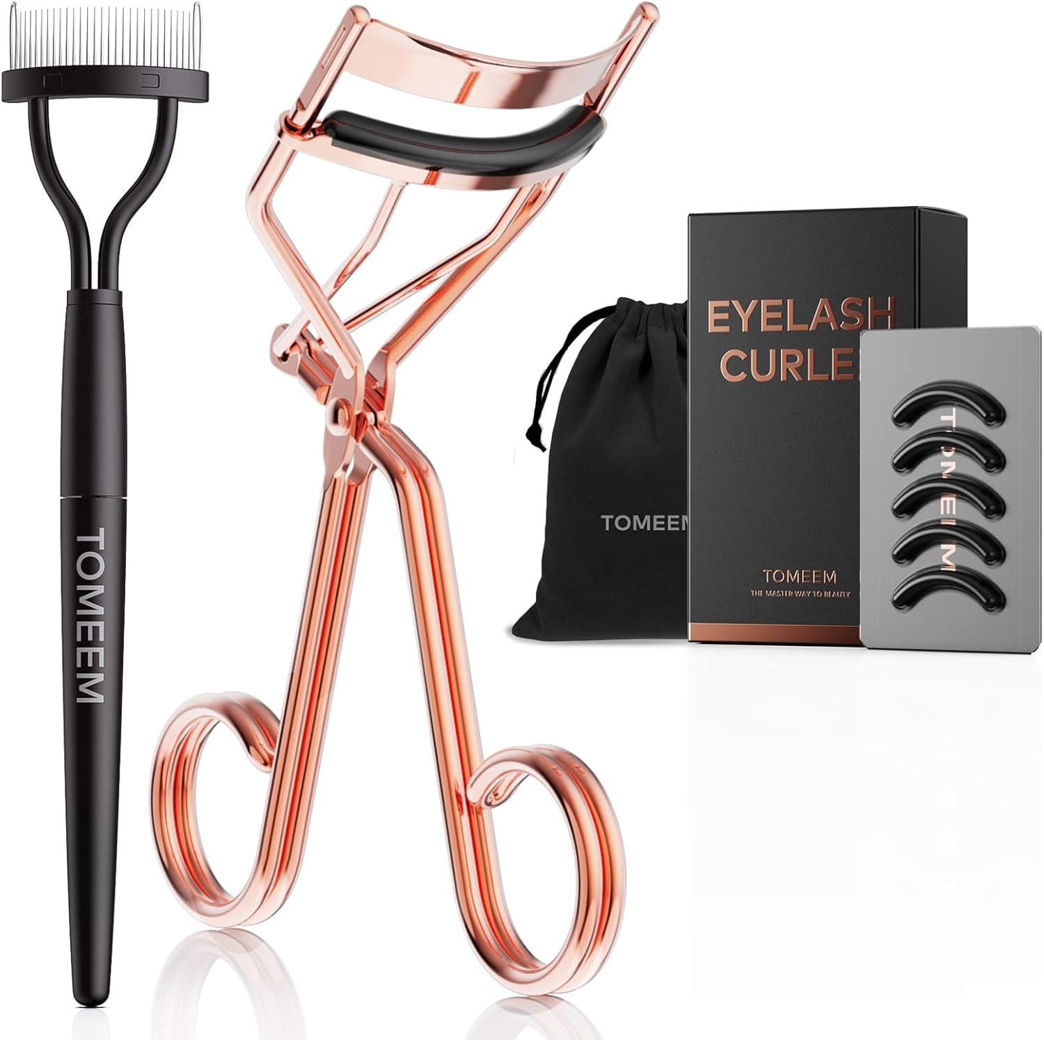 Eyelash Curler with Comb, TOMEEM Professional Volumizing Lash Lift Kit Lash Curler with Refill Pads for Home & Travel Uses, Rose Gold