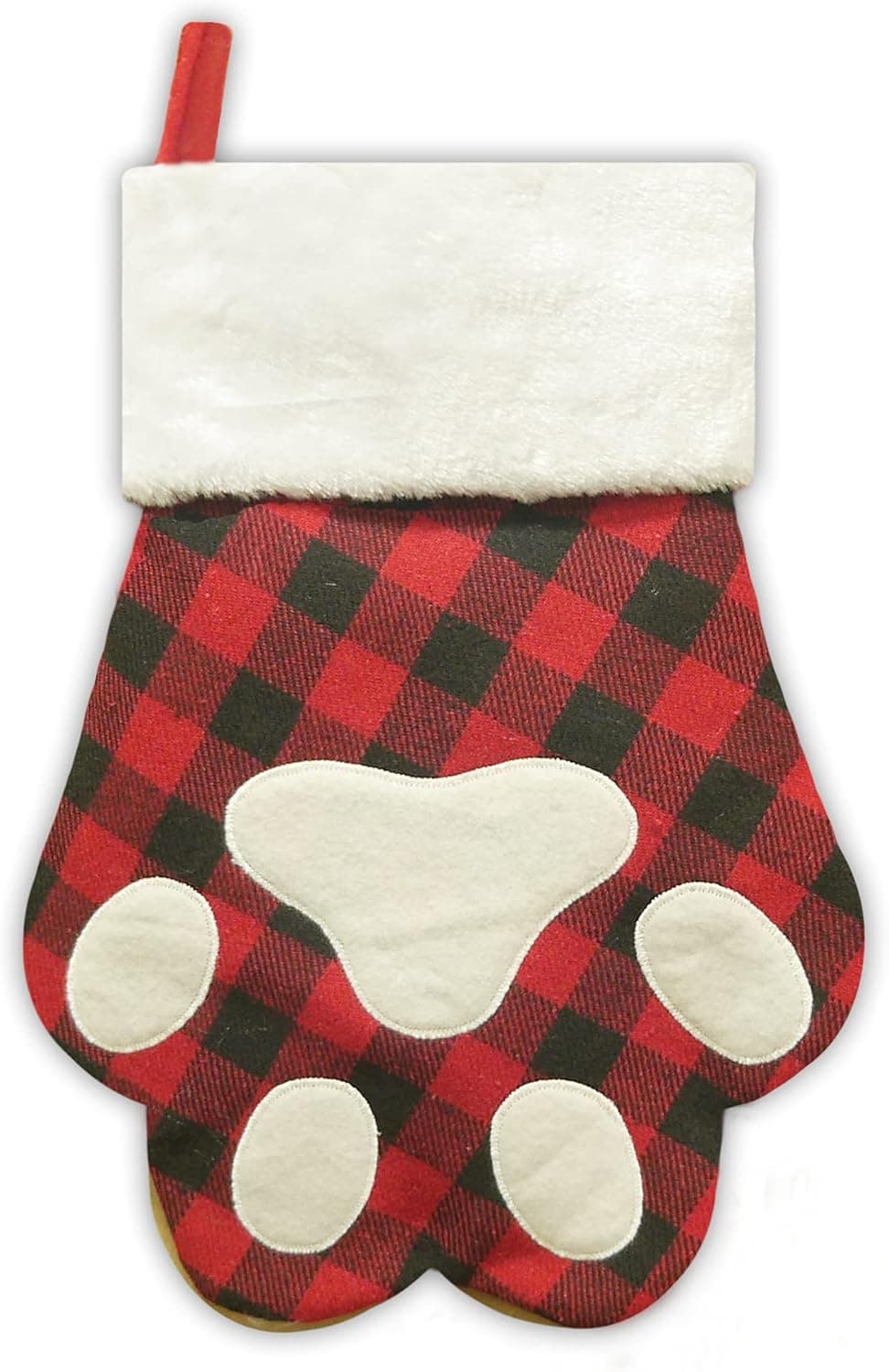 Christmas Queen Pet Paw Shaped Christmas Stocking - Large Pet Christmas Stocking - Kitty Or Doggie Xmas Decor for Home Fireplace, Country Decoration - Loop for Hanging Red, Black, and White