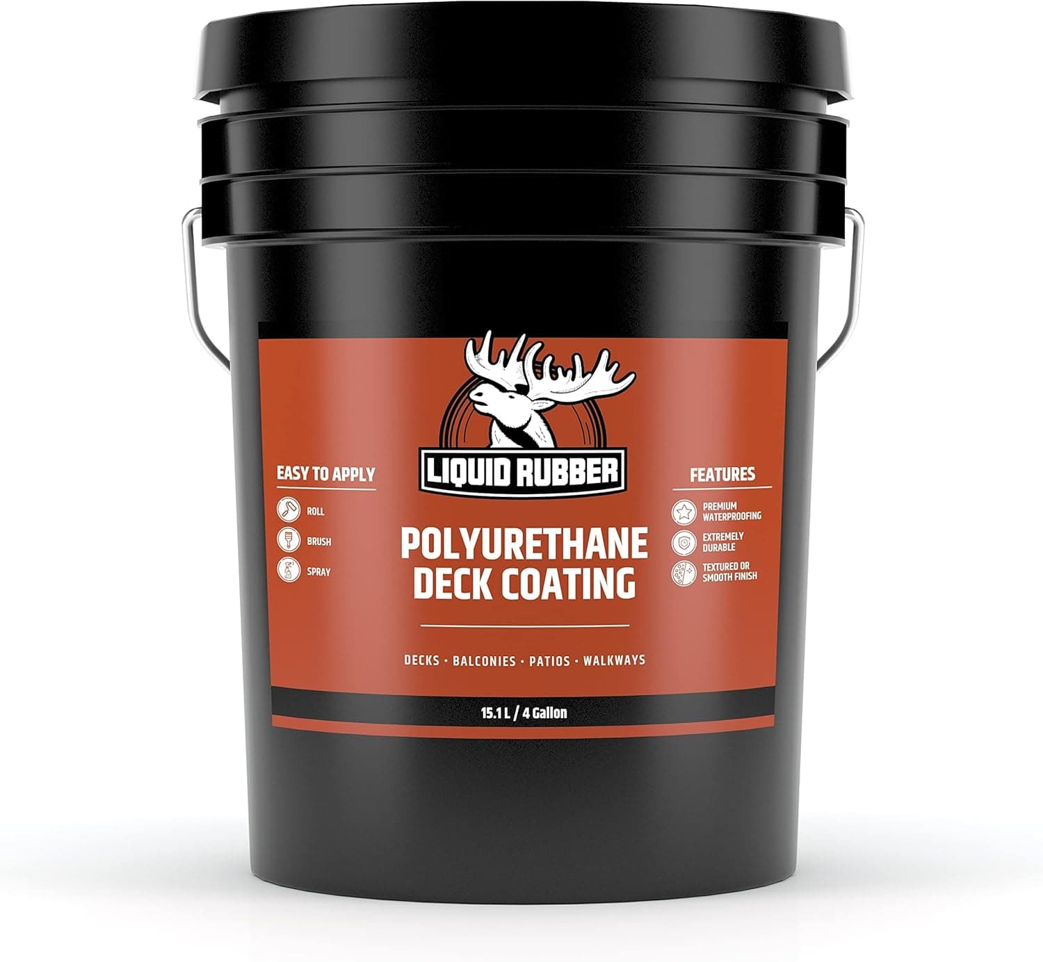 Liquid Rubber Smooth Polyurethane Deck Coating - Solar Protection Deck Sealant, Non-Toxic Multi-Surface Waterproofing Membrane, Easy to Apply, Saddle Brown, 5 Gallon