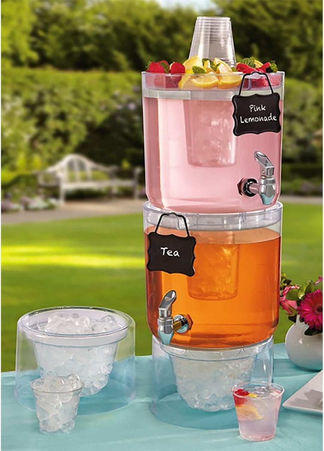 2 pk Daily Chef Unbreakable Stackable Beverage Dispenser Server Set 1.75 Gallon each with Faucets & Ice Cones