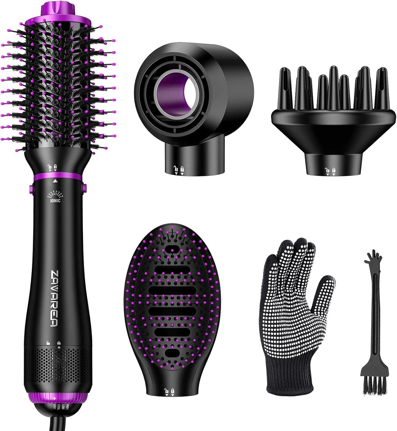 Hair Dryer Brush, 4-in-1 Hot Air Brush Blow Dryer - Straighten, Curl, Volumize & Dry in One Step, Negative Ion Blow Dryer Brush Hairbrush Blow Dryer Hair Styler with 4 Detachable Attachments, 3 Temps