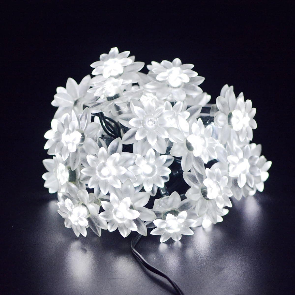Outdoor Solar String Lights, 20ft 30LED Lotus Flower Solar Powered Christmas Fairy Lights,Waterproof Decoration Lighting for Indoor Patio Lawn Garden Holiday Halloween(White)