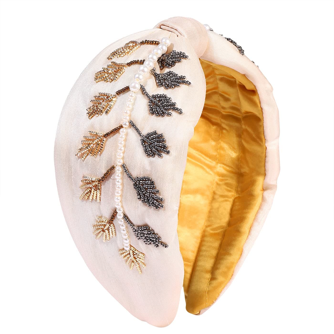 Embellished Knot Headband Handmade Beaded Headband Boho Wide Floral Hairband Hair Accessory For Woman (Type C)