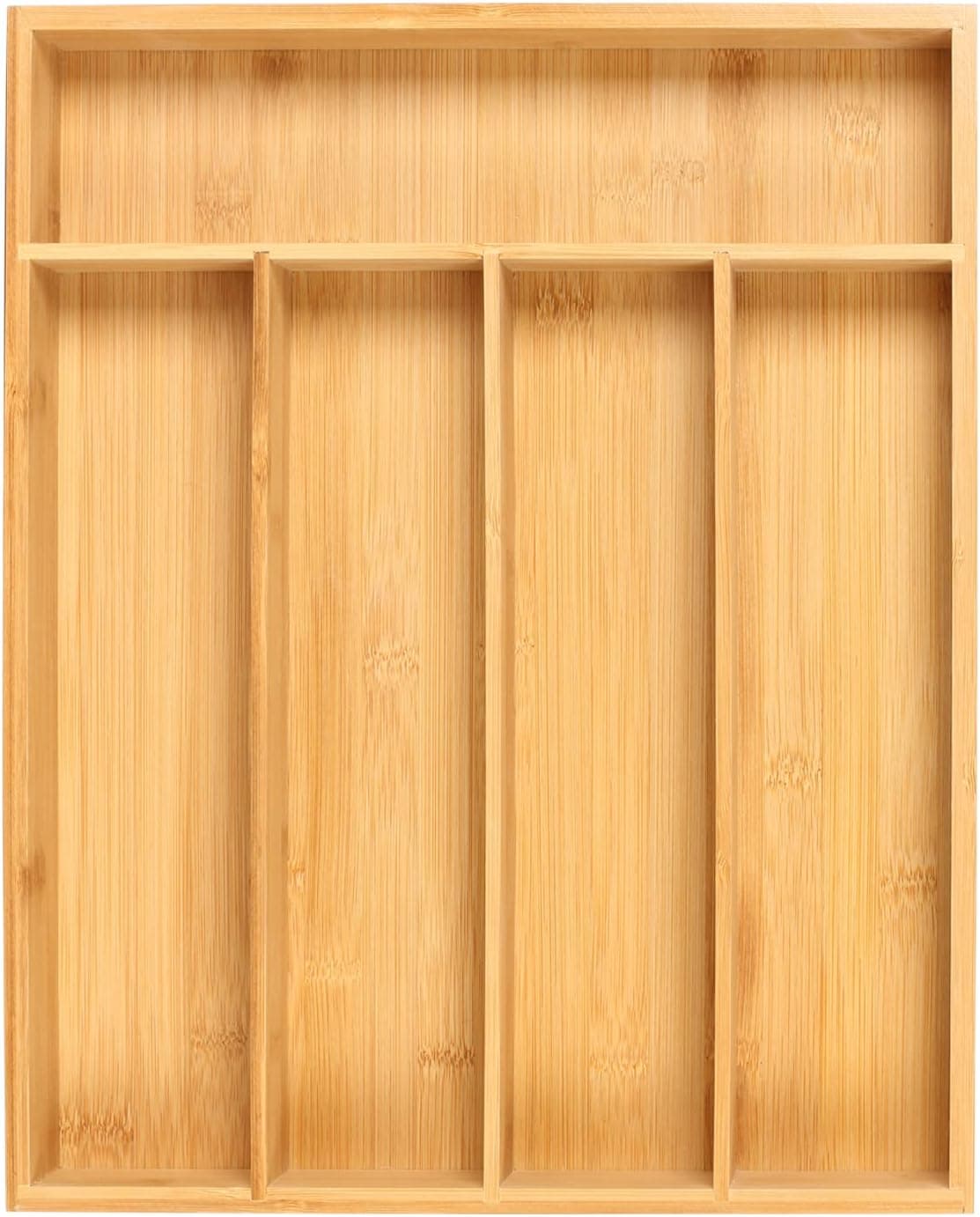 TreeLen Bamboo Utensil Organizer for Kitchen Drawers, 5 Compartments Utensil Drawer Organizer, Wooden Silverware Tray for Drawer, Cutlery Organizer in Drawer