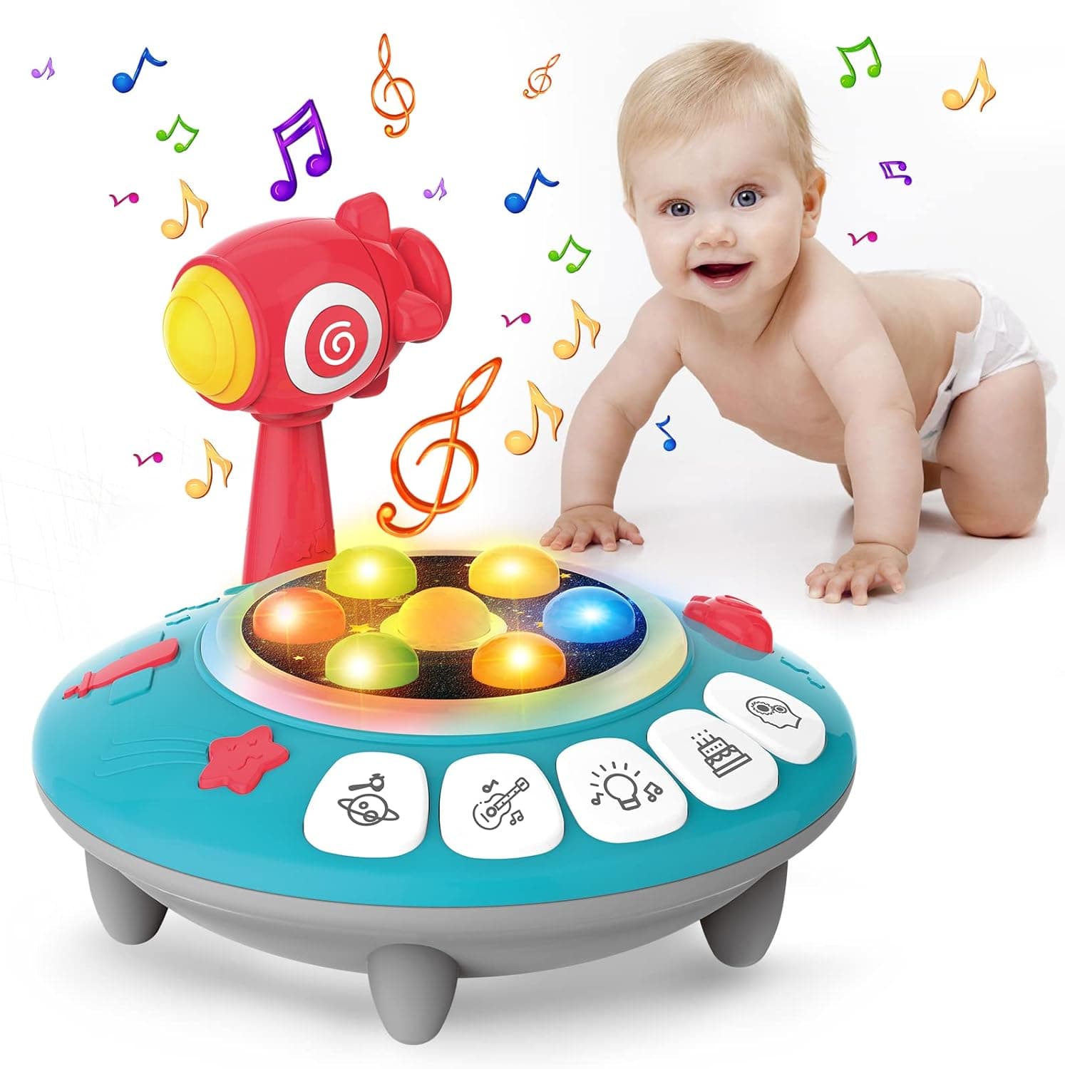 YYDeek Baby Infant Musical Toys 6 to 12 Months, Light Up Piano Keyboard Toys for Babies 0-6 Months, UFO Whack a Mole Game for Toddlers Age 1-2
