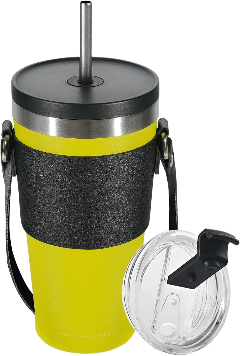 Bluego 20oz Insulated Tumbler with Lid and Straw Iced Coffee Cup Stainless Steel Tumblers Travel Coffee Mug Reusable Water Thermal Cup Double Wall Vacuum Leak Proof for Home, Work, Travel Yellow