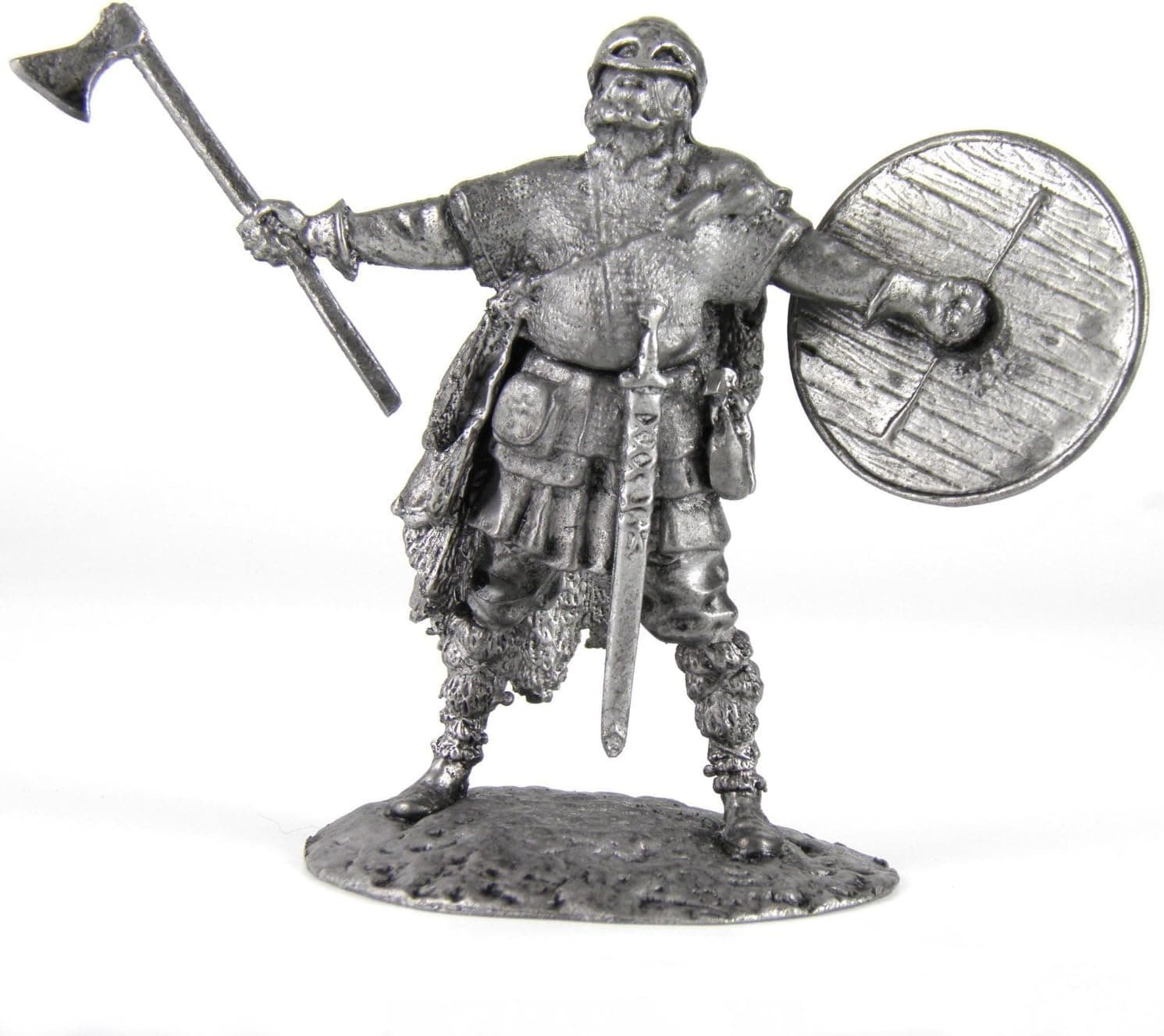 Tin Toy Soldiers. Viking with Axe and Shield, 9-10 Century Metal Sculpture. Collection 54mm Miniature Figurine