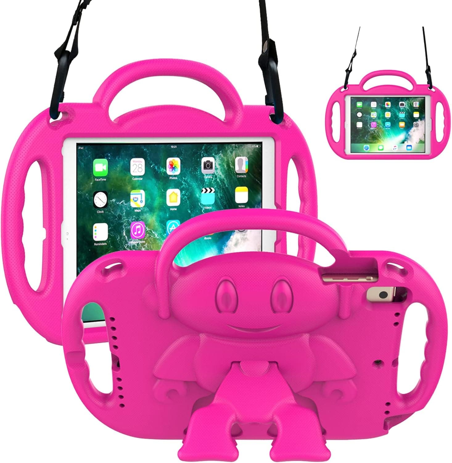 RTOBX Kids Case for iPad 5th/6th Generation(9.7 inch, 2017/2018), iPad Air 1/ Air 2 & Pro 9.7 Case with Shoulder Strap, Durable Lightweight Shockproof Case with Handle Stand, Pink
