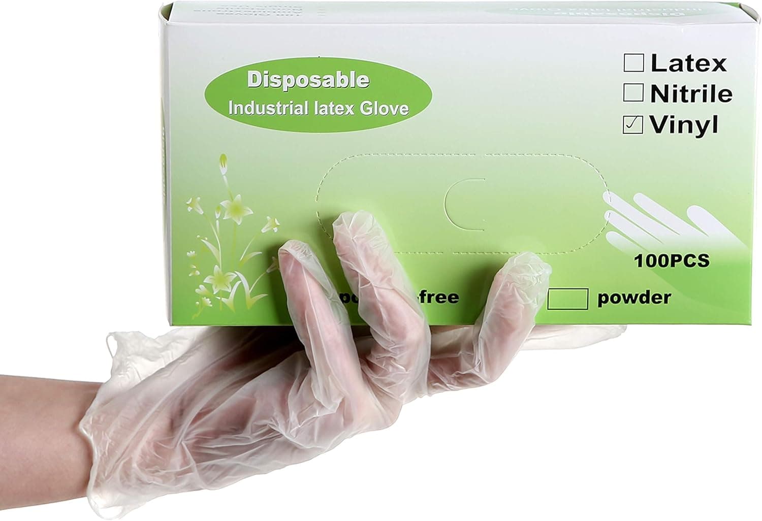 100 PCS Disposable Vinyl Gloves, Non-Sterile, Powder Free, Smooth Touch, Food Service Grade, Large Size