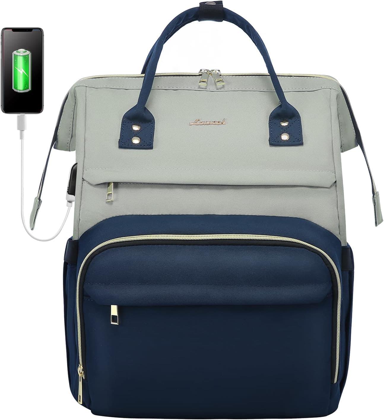 LOVEVOOK Laptop Backpack for Women Fashion Business Computer Backpacks Travel Bags Purse Teacher Doctor Nurse Work Backpack with USB Port, Fits 17-Inch Laptop Light Gray- Navy Blue