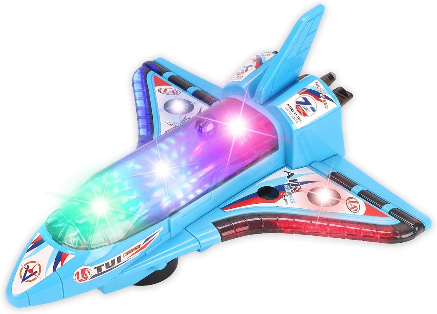 DeVan Bump and Go Electric Space Shuttle Airplane Toy with Flashing 3D Lights and Sounds