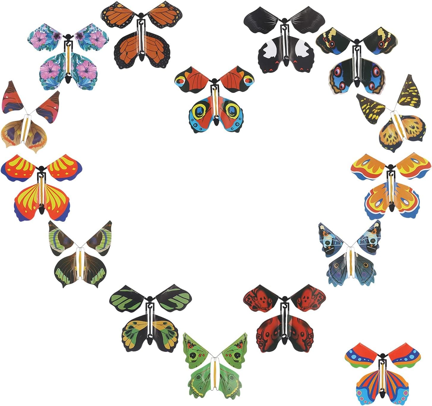 Moocci 15 Pieces Magic Fairy Flying Butterfly Card Rubber Band Powered Wind up Butterfly Toy Colorful Flying Paper Butterflies for Party Playing Birthday Anniversary Wedding Christmas Surprise Gift