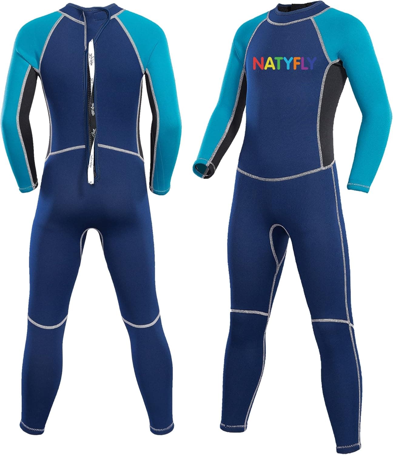 NATYFLY Kids Wetsuit, 2.5mm Neoprene Thermal Swimsuit, Full Wetsuit for Girls Boys and Toddler, Long Sleeve Kids Wet Suits for Swimming