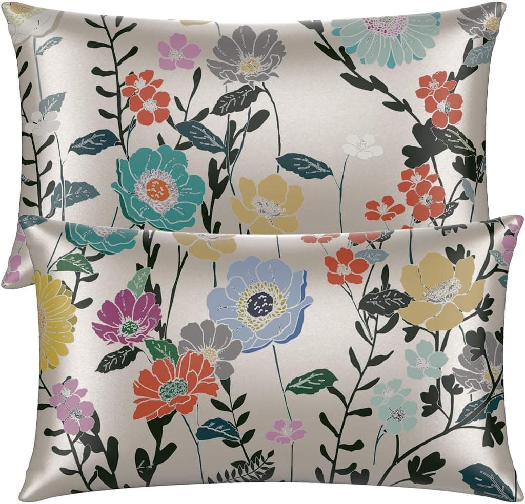 Neptten Satin Pillowcase for Hair and Skin. Wrinkle, Fade Resistant. Satin Pillowcases Standard Size Set of 2. Satin Pillow Cases for Women. Silky Floral Pillow Covers with Envelope Closure 20x26