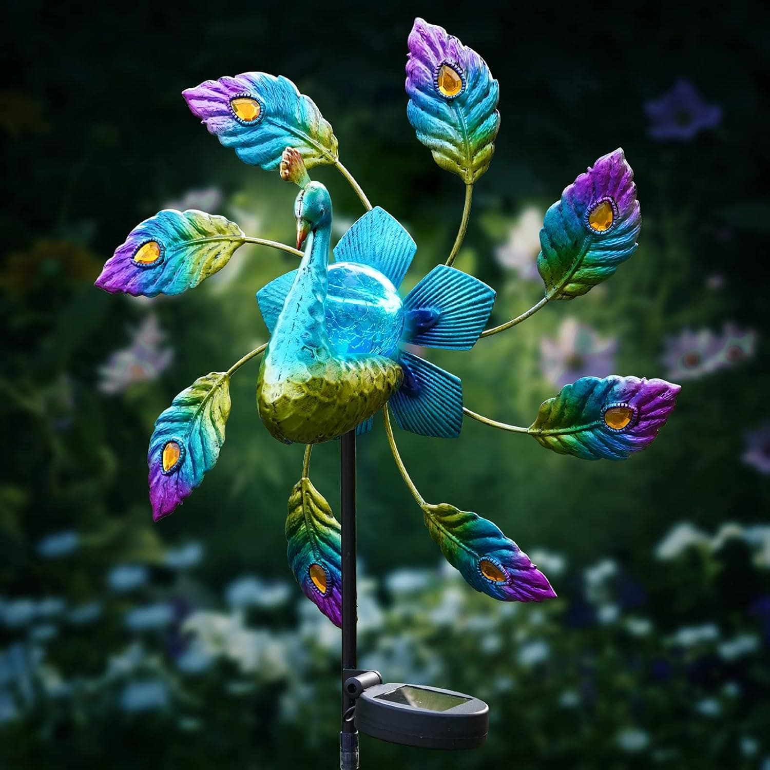 Peacock Solar Powered Light, Outdoor Decorative Path Light, No Wire Garden Path Décor, Waterproof, Ideal for Driveway, Backyard, Along Patio or Porch, Around Pool, Decorative Designs (Green)