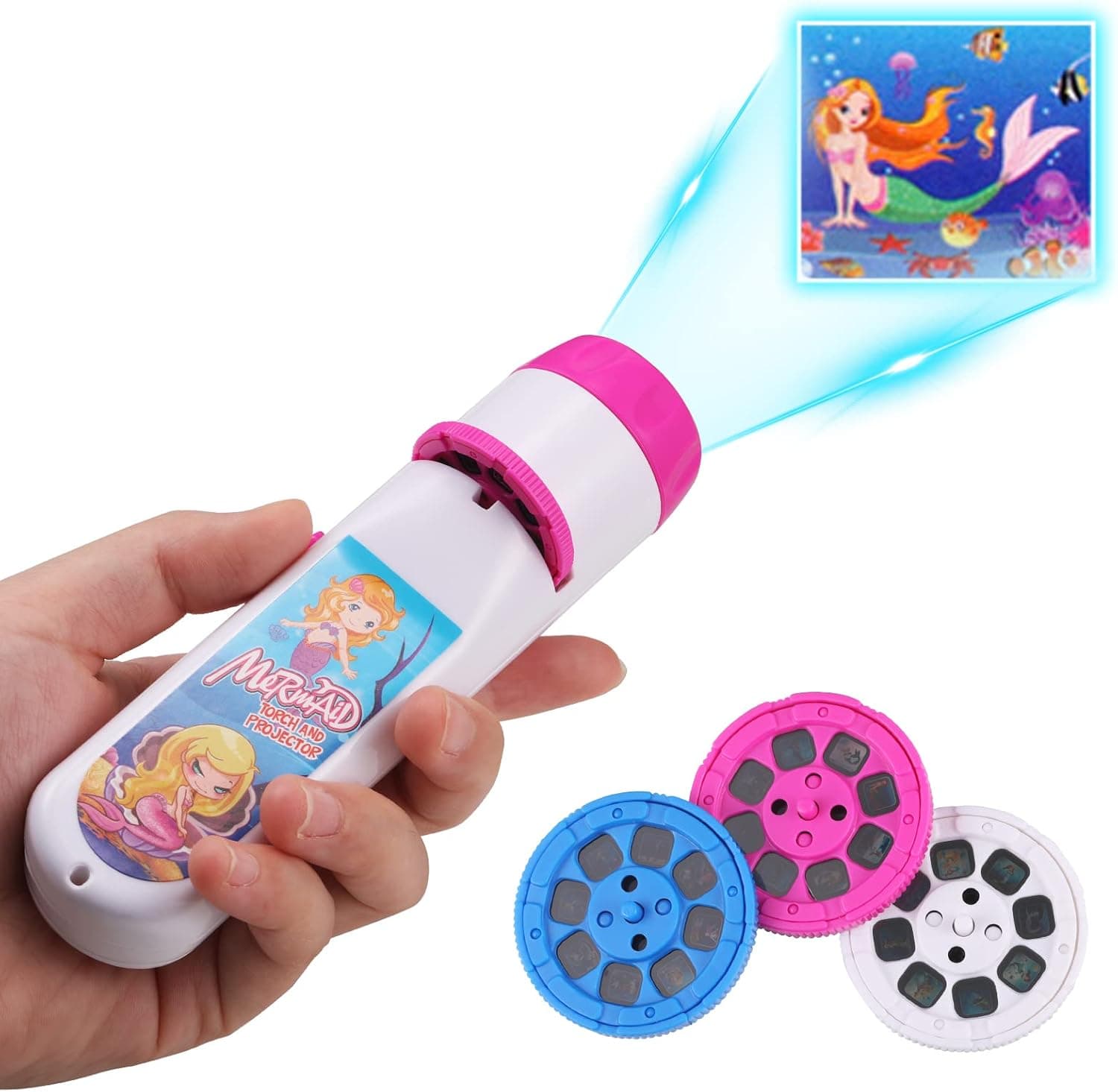 Children's Flashlight Projector Plastic Red Educational Toys Torch Night Projector Light for Children, Kids Boy Girl Gift (White)