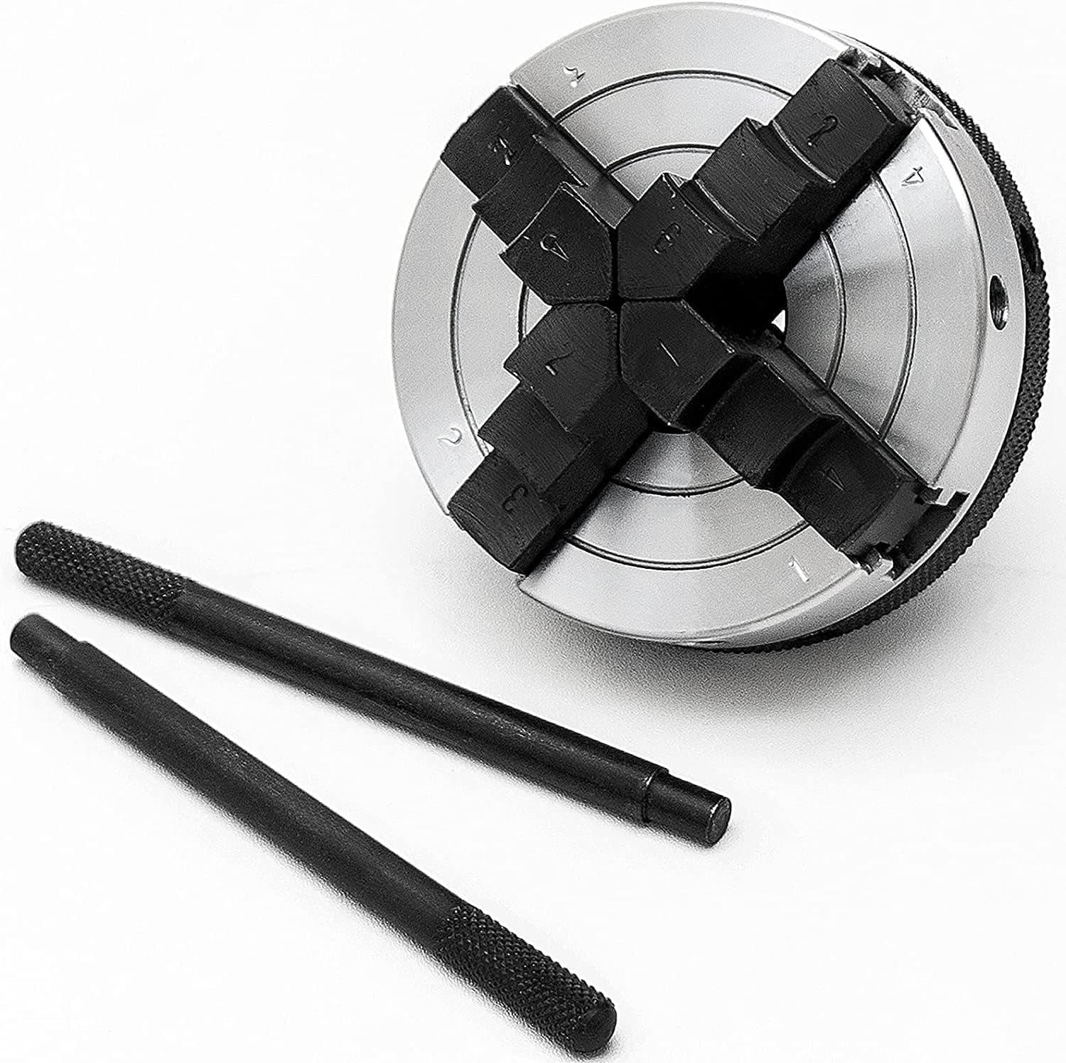 PNBO 3-Inch Lathe Chuck,Reversible 4-Jaw Mini Lathe Chuck,Self Centering Wood Turning Chuck with 2 Tightening Levers,1-Inch by 8 TPI