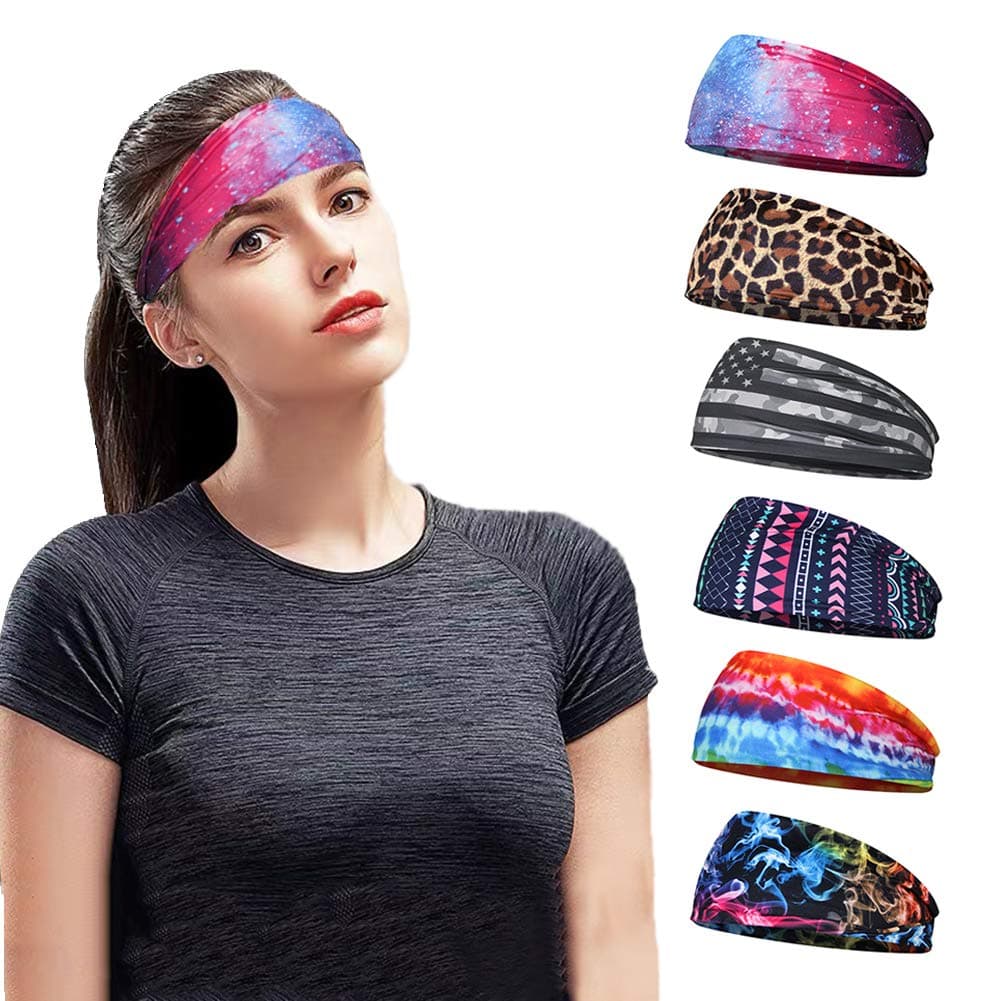 Women's Yoga Running Headbands Sports Workout Hair Bands Sweat-absorbable Sports elastic Head band 6 Pack