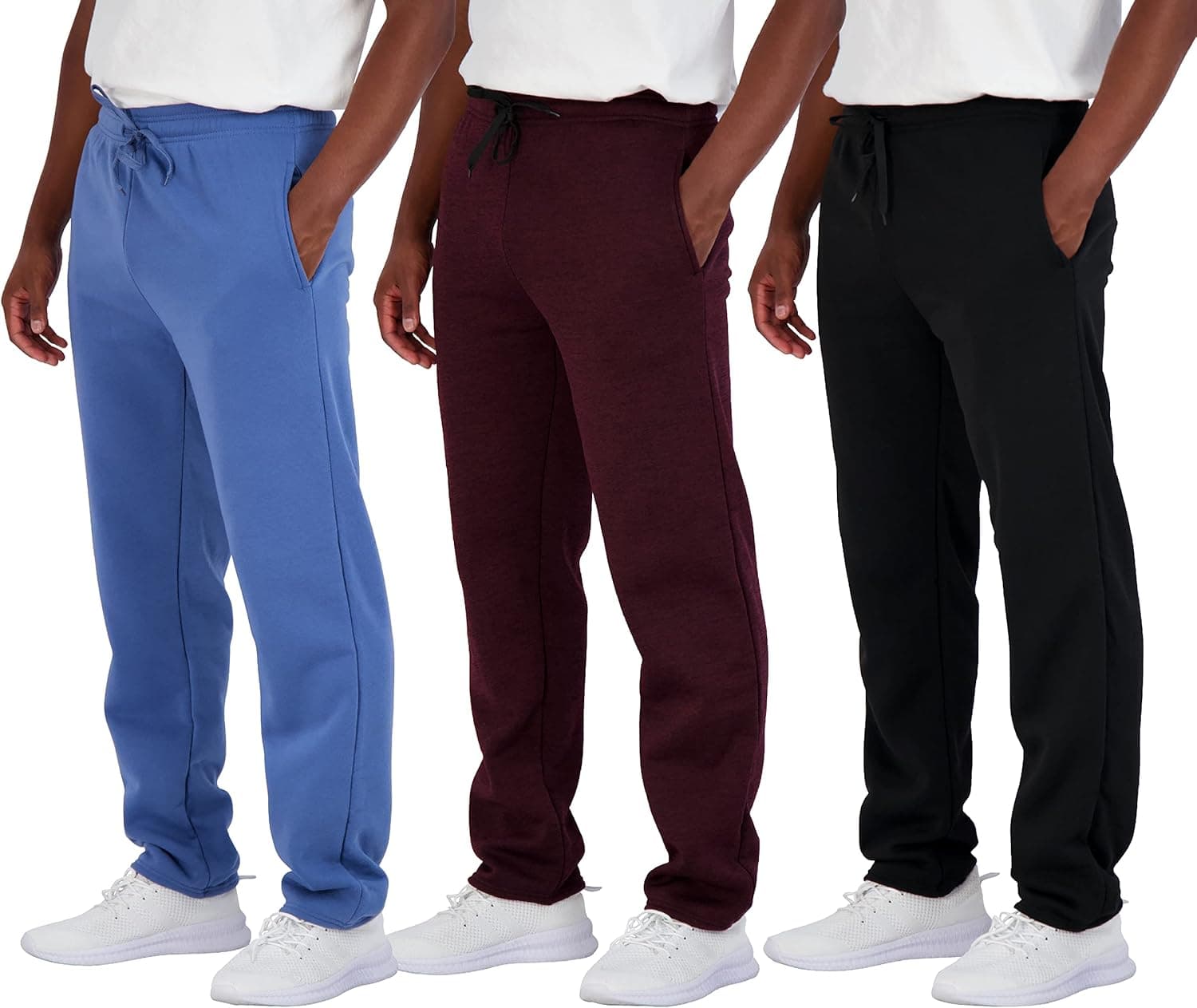 Real Essentials 3 Pack: Men's Tech Fleece Athletic Casual Open Bottom Sweatpants with Pockets (Available in Big & Tall)