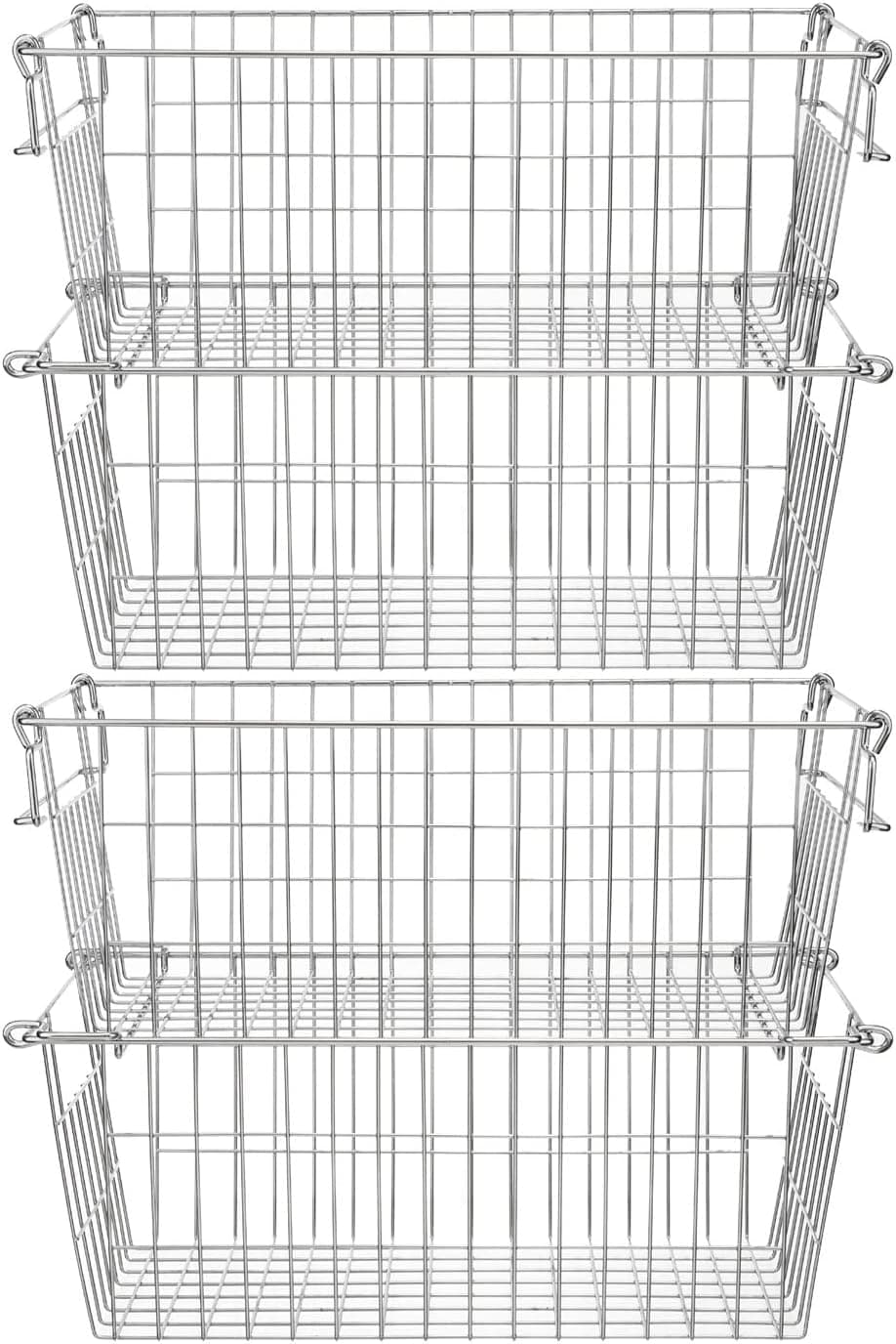 SANNO Stackable Baskets, Pantry Storage and Organization Chest Freezer Bins Stackable Potato and Onion Storage Bin Metal Baskets for Storage,set of 4