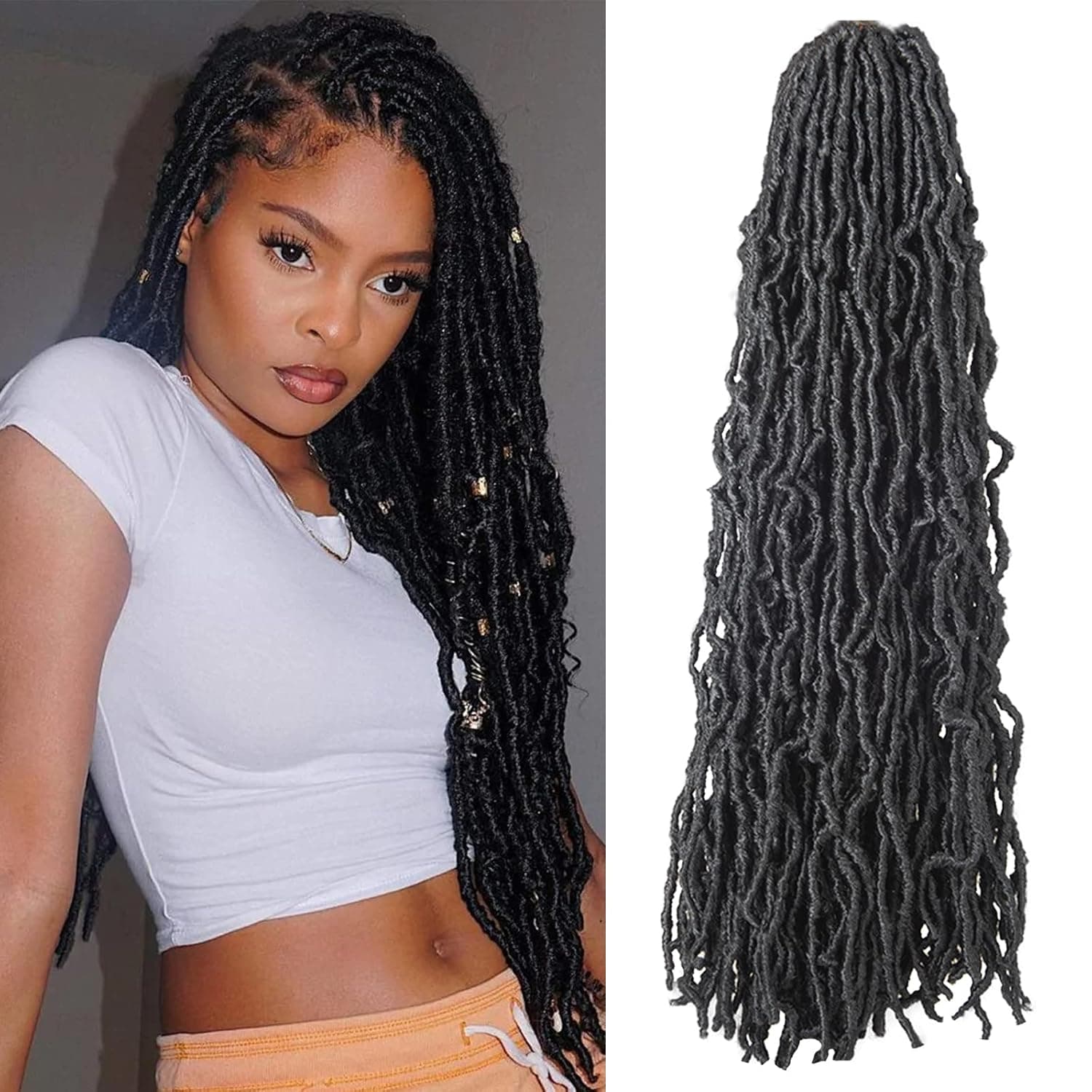Soft Locs 24 Inch 7 Packs Faux Locs Crochet Hair for Black Women Crochet Faux Locs Goddess Locs Crochet Hair Curly Pre Looped Synthetic Braiding New Crochet Locs Hair